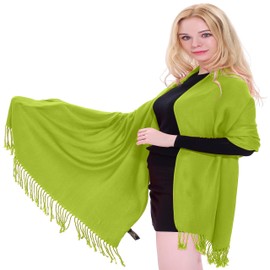 CJ Apparel Lime Green Solid Color Tassels Design Nepalese Shawl Seconds Scarf Wrap Stole Throw Head Wrap Pashmina Hand Made in Nepal NEW