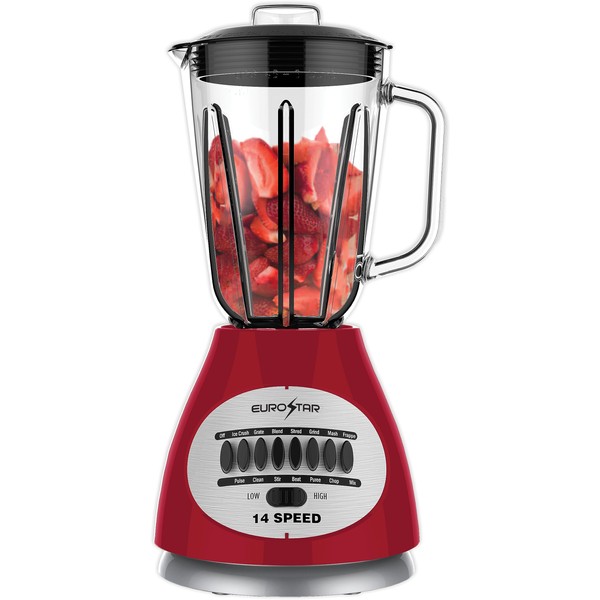 EUROSTAR 450W 14-Speed Glass Jar Blender (RED)