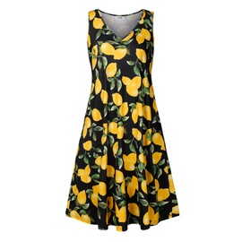 Ivicoer Women's Summer Beach Dresses Loose Plus Size Dress V-Neck Floral Printed Tank Swing Dress with Pockets Black Lemon