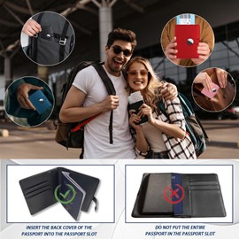 Airtag - Soporte para pasaporte y tarjeta de vacuna con etiqueta de aire, funda para pasaporte, portafolios para viaje y pasaporte, para hombres y mujeres, Azul, 21.5*14cm, Minimalista