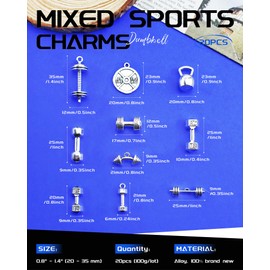 JIALEEY - Abalorio deportivo de la colección de abalorios, con mancuernas mixtas, para hacer collares, joyas, 20 unidades (100 g), Acero aleado, Aleación de acero