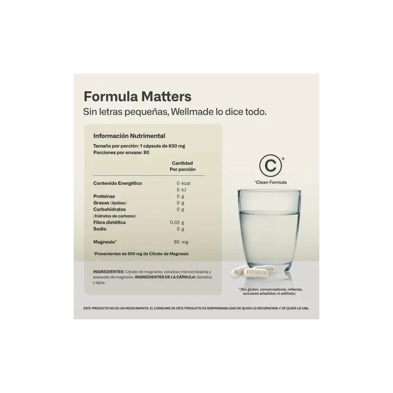 Citrato Magnesio Celulosa Microcristalina Estearato Wellmade Cápsulas Suplemento Alimenticio