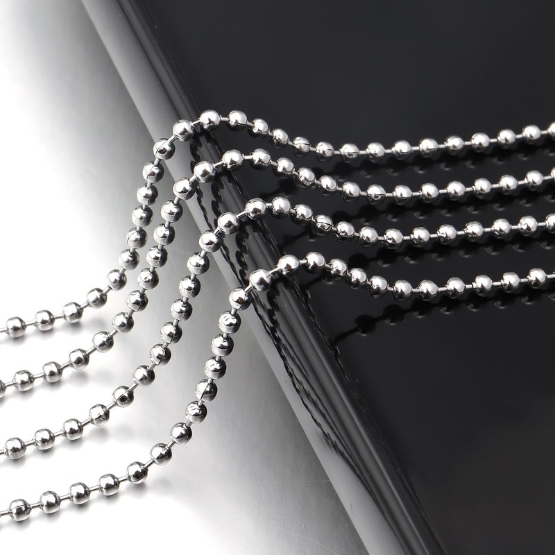 Topacket 66Feet Ball Bead Chain Black Stainless Steel Dog Tag