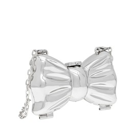 COOLOYA Women's Bow Acrylic Clutch Purses Mini Metallic Handbag Evening Wedding Party Crossbody Bag With Chain, Silver, One Size, Soft