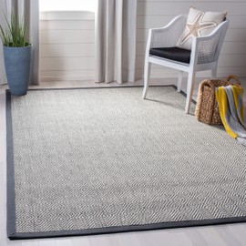 Safavieh Natural Fiber Collection NF151A Border Sisal Area Rug, 3' x 5', Dark Grey