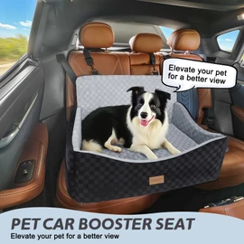 JOEJOY Dog Car Seat for Medium/Large Dogs - Reversible Dual-Sided Travel Dog Car Bed with Memory Foam, Washable Pet Booster Seat for Dogs up to 55 lbs or 2 Small Dogs, 2 Safety Leashes (Black/Grey)