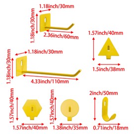 Savagrow 24Pcs Small Pegboard Hooks Set Yellow Study Peg Hooks 6 Styles Wall Organizing Hooks Office Hanging Hooks