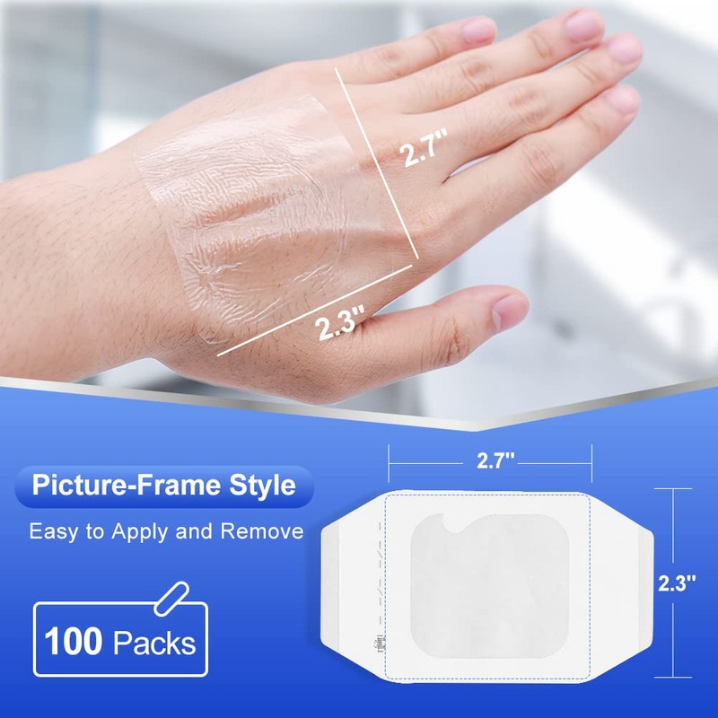 100 Count Transparent Film Dressing, Waterproof Bandages Post Surgical for