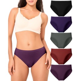 BAMBOO COOL Women's Briefs Underwear Leg High Cut Ladies Seamless Panties Soft and Breathable multicolor 5 Pack