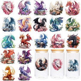 Dragon UV DTF Cup Wraps - 20 Sheet Animal UV DTF Transfer Stickers, Dragon UVDTF Cup Wraps for Glass, Waterproof Transfer Sticker, DIY Crafts for Friends