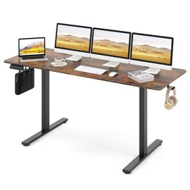 Giantex 63" x 24" Electric Standing Desk with Adjustable Height, Stand up Computer Workstation with Cable Hole, Hook, Modern Gaming Table, Ergonomic Sit Stand Desks for Home Office (Rustic Brown)