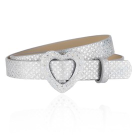 Silver Rhinestone Belt Western Y2k Heart Buckle Belts for Skirts Dress Sparkly Cowgirl Belt for Women Girls Fashion Glitter Bling Heart Accessories Y2k Faux Leather Belts for Pants Jeans Gen Z Fashion