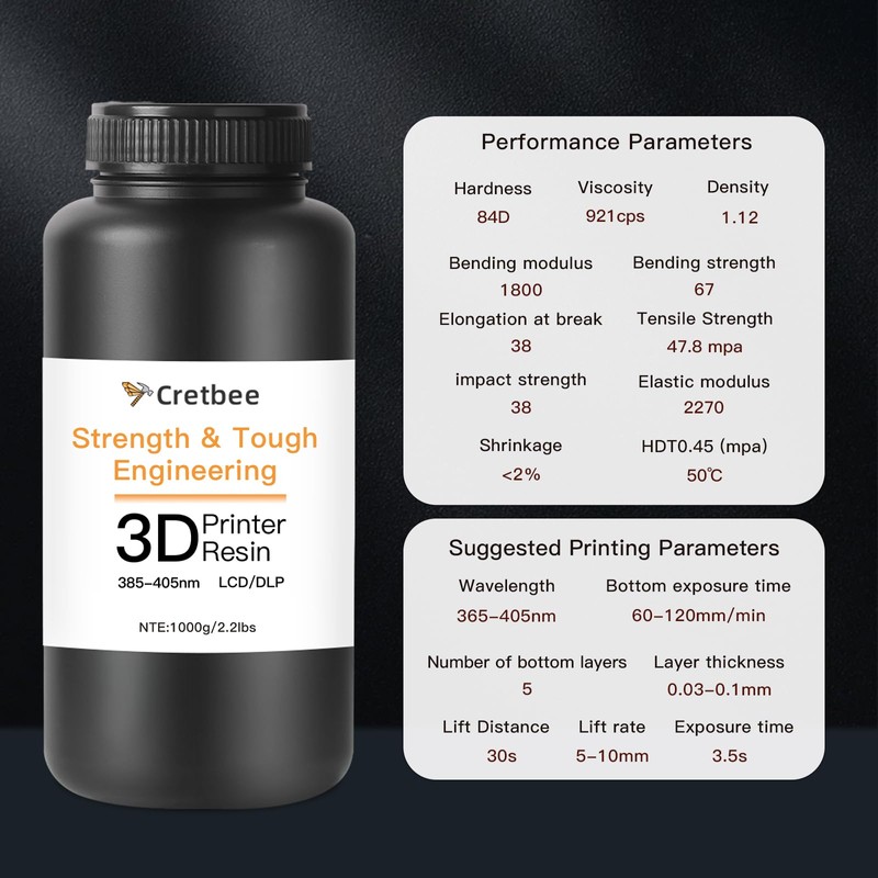 Cretbee Tough 3D Printing Resin, Rigid-Tough Engineering Resin, High Precision,