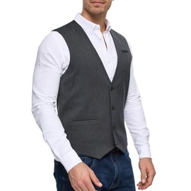 JEFF Men's Nikolaj Plain Vest with Viscose Content, Suit Vest, Men's Vest for Men, Dk Grey, 52