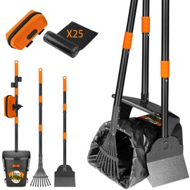Nibnozy Dog Pooper Scooper with Bags & Dispenser - 37.4" Long Durable Metal Handle Swivel Bin & Rake & Spade Kit, Large Capacity Portable Pooper Scooper for Yards，Easy to Assemble