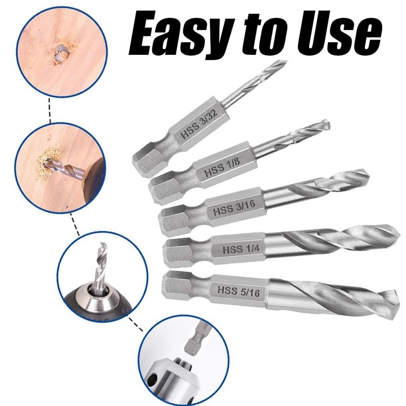 5Pcs 1/4" Quick Change Hex Shank Metal Stubby Drill Bits,