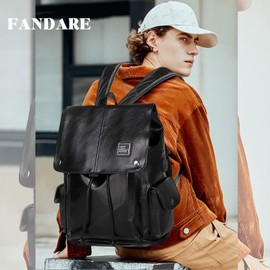 FANDARE Backpack Waterproof PU Daypack with USB Charging Port for 15.6 inch Laptop Teens College Bag Men Field Pack High School Bag Knapsack Outdoor Travel Camping Hiking Rucksack Infantry Pack Black