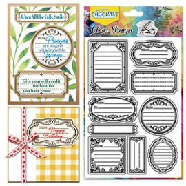 CHGCRAFT Label Frame Clear Stamp Transparent Craft Stamps for DIY Scrapbooking Photo Album Decorative Card Making Frame, 6.3 x 4.3 Inches