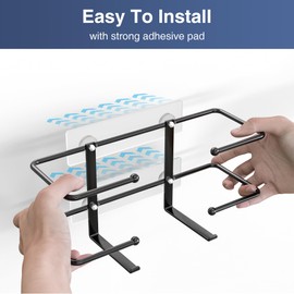 Glove Box Holder, Adhesive Wall-Mounted Metal Dispenser, Tool-Free Organizer for Rubber Latex Gloves, Facial Tissue and Storage, Black