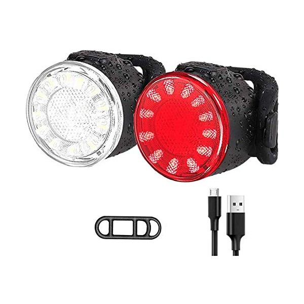 LIPOVOLT® 12LED USB Rechargeable Bike Lights Set Headlight Taillight Caution