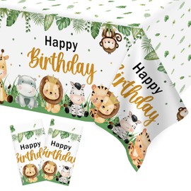 Heboland Pack of 2 Children's Birthday Tablecloths, Jungle Party, Birthday Tablecloth, Happy Birthday Tablecloth for Safari, Birthday Decoration, Boys and Girls, 137 x 274 cm