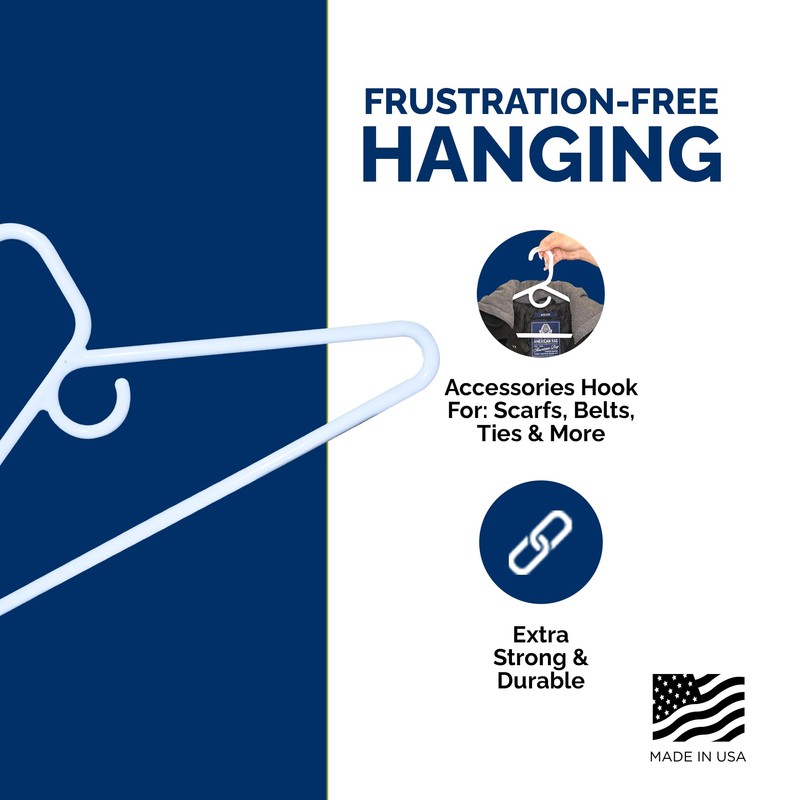 Super Heavy Duty Plastic Hangers, Made in USA, White Super