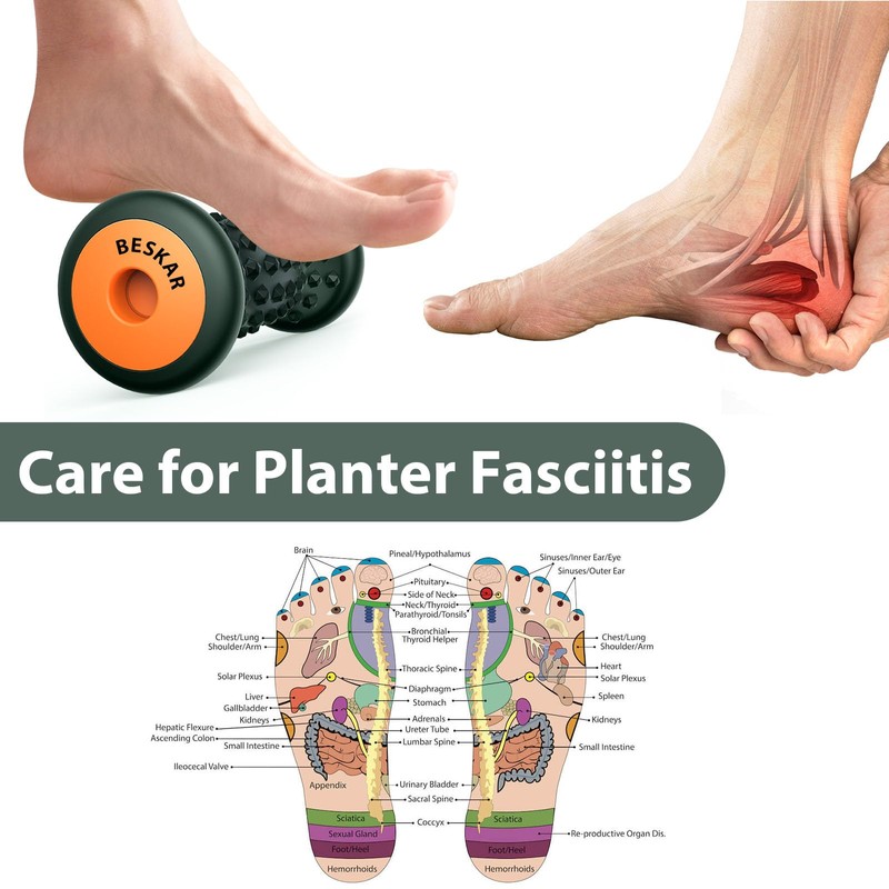 BESKAR Foot Massager Roller for Plantar Fasciitis Relief Black Green