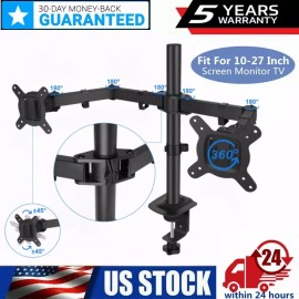 COOLGO Double Dual Display Computer Monitor Arm Mount Desk Stand 13-27" Screen LED LCD