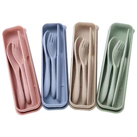 4 Sätze Kunststoff-Besteck-Set Camping Besteck Set Tragbares Kunststoff-Besteck Utensilien-Set Wiederverwendbare Gabeln Löffel Geschirr Set für Outdoor-Geschirr oder den Täglichen Gebrauch