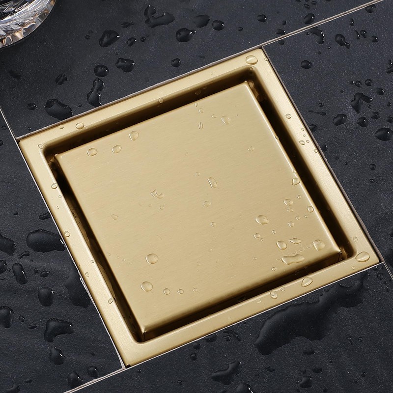 4 Inch Gold Shower Drain, SUS304 Stainless Steel Square Bathroom