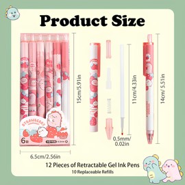 XIACIBDUS 12pcs Retractable Gel Ink Pens, 0.5mm Cute Ballpoint Pens with 10pcs Black Refills, Kawaii Cartoon Rollerball Gel Pens Set, Office School Supplies Gifts for Girl Women Kids