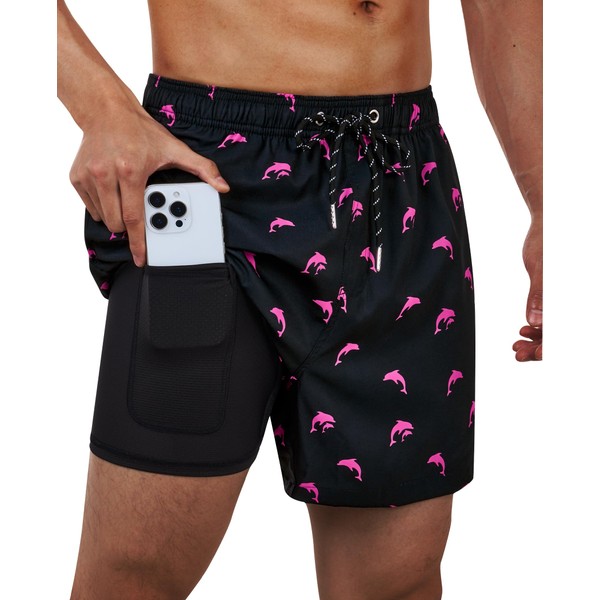 Gleeease Swim Trunks Mens 5 Inch Inseam Compression Liner Short