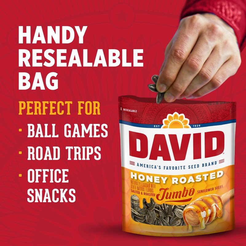 DAVID Honey Roasted Flavored Salted & Roasted Jumbo Sunflower Seeds,