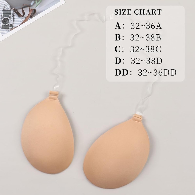 Invisible Adhesive Push-Up Bra Sticky Strapless Bra with Clear Halter