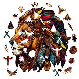 SECOGM Wooden Puzzle for Adults, Wooden Puzzle 200 Pieces, Irregular Animal Shaped Wooden Puzzle, Adult Puzzle with Wooden Gift Box, King of the Jungle Puzzle (M-30 x 28.3 cm)