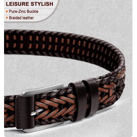 BULLIANT Mens Belts,Leather Woven Braided Belts for Gift Men Casual Jeans Golf(Deep Brown/Light Brown,42"-46" Waist Adjustable)