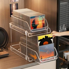 Clear CD Organizer, 2-Tier Sliding Drawer Storage Shelf - Holds 48 CDs, Versatile Organizer for CDs, Cosmetics, Cups (9.8"x11.8"x7.5")
