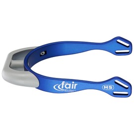 Sprenger fairRider Spurs Made of Blue Aluminium, Lightweight and Anodised with Curved Plastic Neck in Silver, Round and Flattened Plastic Neck