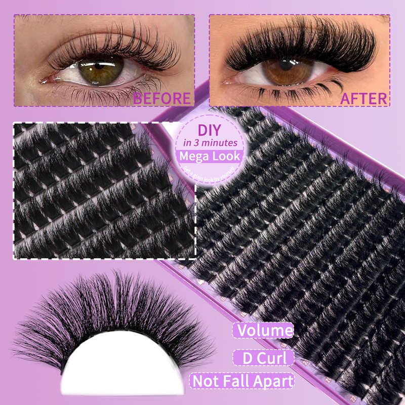 FOINEMYED Lash Clusters 100D Thick Lash Clusters 12-22mm Long Volume