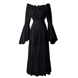 Reminisce Boutique Renaissance Chemise 100% Cotton Medieval Dress Costume Mythic Mystic Forest Sword Mistress (Regular, Black)