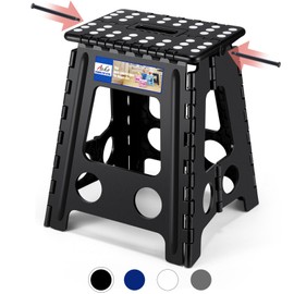 ACKO Folding Step Stool Foldable 16 Inch 400 lbs Capacity, Plastic Stools for Adults and Kids, Collapsible Stools for Kitchen, Stepping Stool with Handle, Black,1 PC