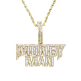 ATJMLADY Iced Out Bling 5A CZ Moeny Men Letter Charm Pendants Necklace for Hip-hop Men Women Jewelry (gold)
