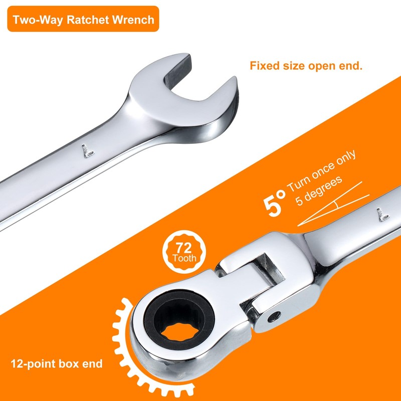 sourcing map Flex-Head Ratcheting Wrench 7mm 180° Rotating Head Metric
