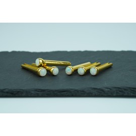 Guyker Guitar Bridge Pins, 6 Pcs Brass Pins Endpin with Pearl White Chips for 6 String Acoustic Folk Guitar Nail Pegs Fixed Cone Replacement Parts 1 Set (GX-009)