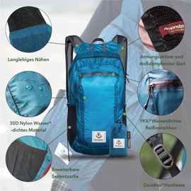 4Monster Foldable Backpack, Ultra Light Unisex Day Pack, Outdoor Waterproof Hiking Backpack for Camping, Hiking, Travel, Sports, Climbing, Cycling, blue