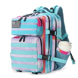 Lovelinks21 25L Tactical Military Backpack Small Travel Backpack for Men and Women Assault Pack Bug Out Bag Molle Daypack Gym Backpack with Bottle Holder (Rainbow Tie Dye)
