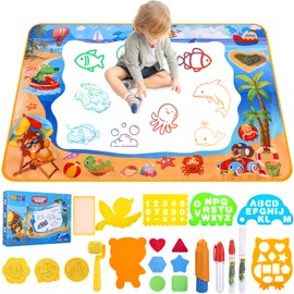 Zaxiva Water Painting Mat 100 x 70 cm, Watercolour Doodle Mat with Water Pen, Water Doodle Mat, Gift for Children, Toy from 1-3 Years, Gift from 1 2 3 4 Years, Educational Toy for Girls and Boys