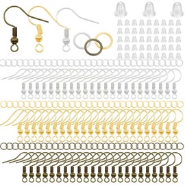 Hypoallergenic Earring Hooks, 900 Pcs Earring Making Supplies Kit Jump Rings and Clear Rubber Earring Backs for DIY Jewelry Making(Silver, Gold, Bronze)
