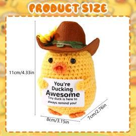 TOYMIS Positive Duck, Cute Emotional Handmade Crochet Duck with Cowboy Hat Inspirational Support Knitted Animal Doll with Cheer Up Card for Employee Student Desk Decoration