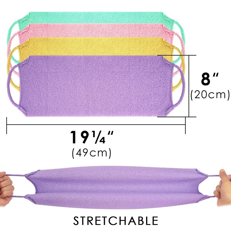 Linkidea 8 Pack Stretchy Exfoliating Towel with Pull Straps, Bulk